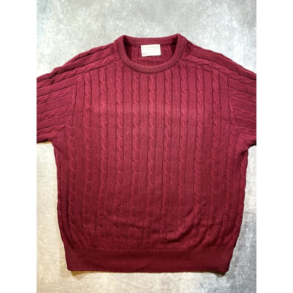 Vintage Cotton Fisherman Sweater Lord Jeff Mens L Chunky Cable Knit Red USA - Picture 5 of 8